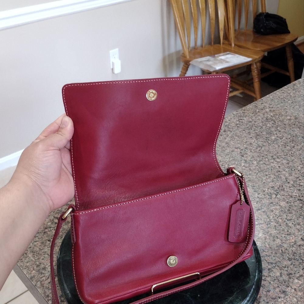 Coach Vintage Red Leather Flap Crossbody Bag - Picture 12 of 14